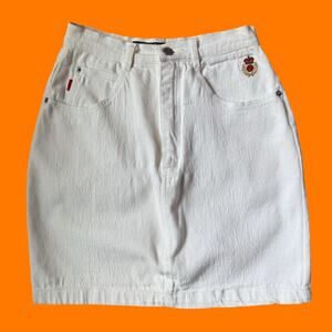 90's vintage white denim high waisted skirt mini skirt Size 11/12 jean jer